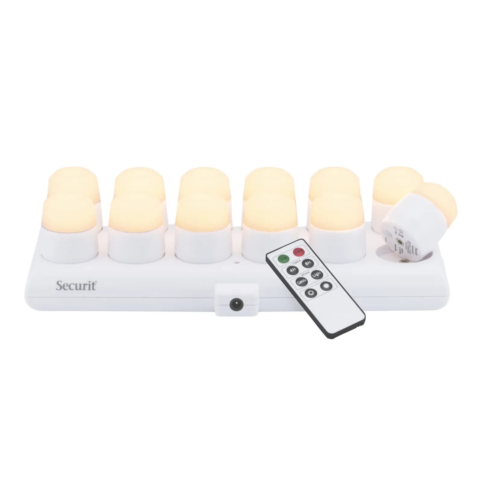Securit® Lot de 12 Bougies "Amsterdam" - LED Blanches - Socle de recharge magnétique et télécommande inclus