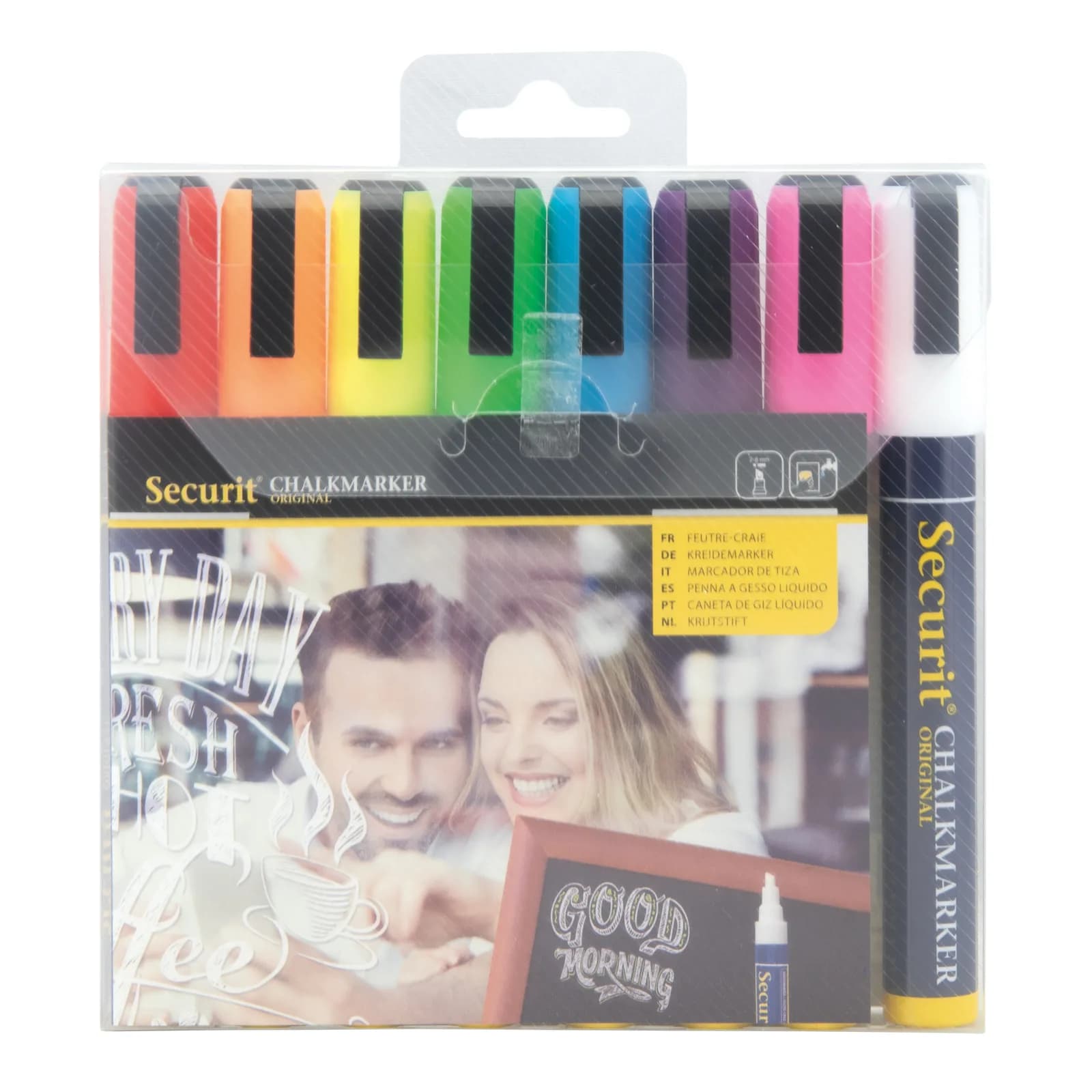Securit® Lot de 8 Feutres-craie à encre liquide - Blanc, Rouge, Bleu, Jaune, Orange, Rose, Vert, Violet - Taille de mine