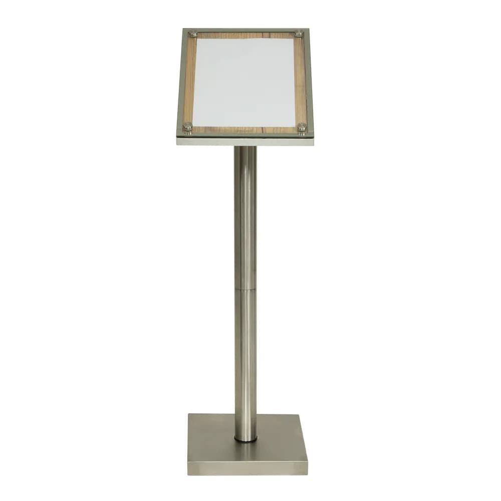 Securit® Glass Star menustandaard eiken - A4 staand - 125 cm met wielenbasis - compleet
