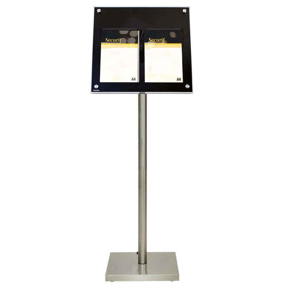 Securit® LED-verlichte menustandaard 2×A4 acryl - zwart - 125 cm met wielenbasis - compleet
