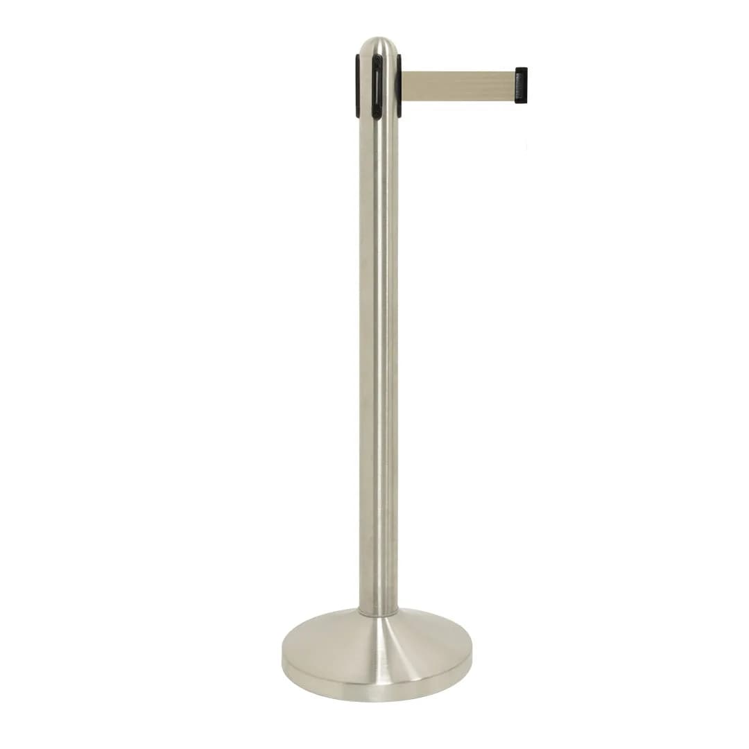 Securit® Poteau d'accueil Rétractable - Chrome - Bande nylon 200cm Grise - Ensemble pied + socle